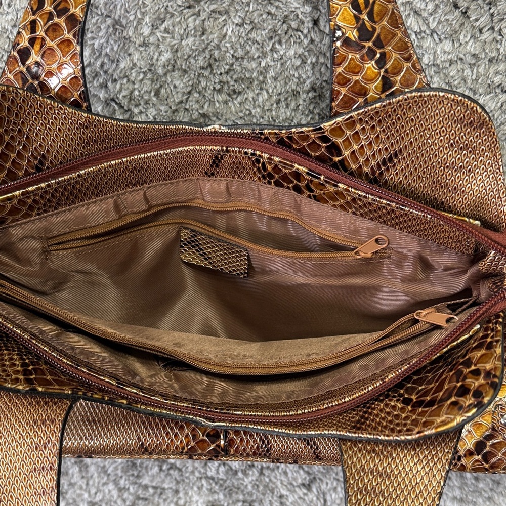 Vtg Y2K Brown Snake Print Women's Shoulder Bag Purse Neutral - Picture 6 of 10